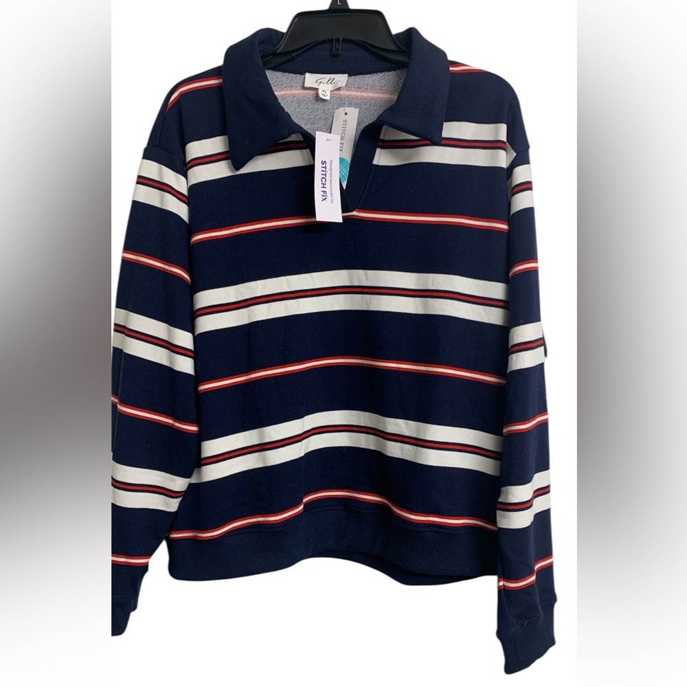 Stitch Fix‎ Gilli XL Strip Cotton Preppy Polo Shirt Blue Red